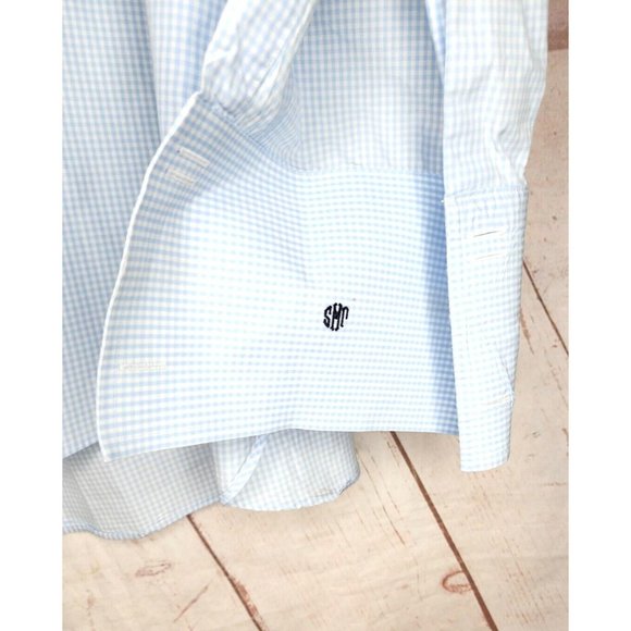 Charles Tyrwhitt London Blue Checkered French Cuff 17 1/2x36 Embroidered Shirt - Picture 6 of 12